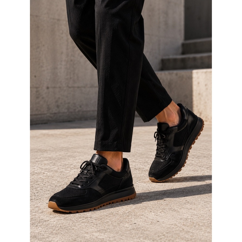 John Varvatos Portugal Black Leather Suede Mesh Luxury Runner 315 Sneakers MEN 9
